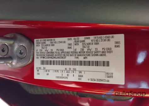 2022 Ford Escape Sel z USA, uszkodzony, nr VIN 1FMCU0H62NUA53837